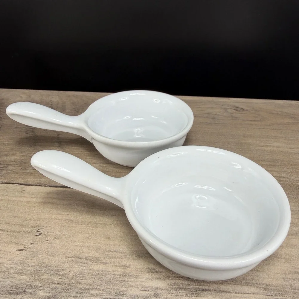 Revol France White Porcelain Single Handle‎ Ramekins Set of 2 Individual Dishes